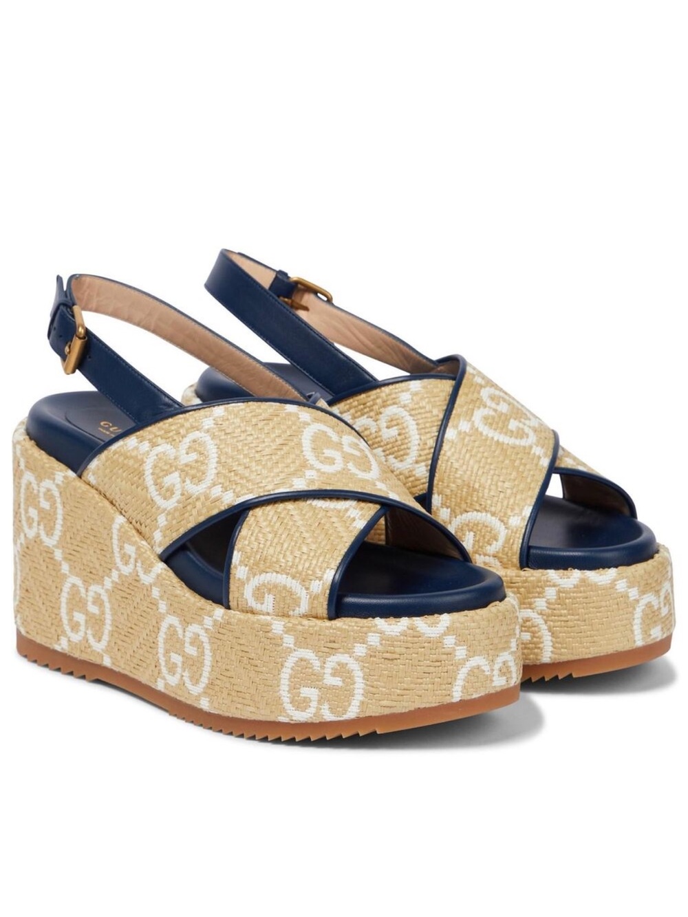 GUCCI GG logo raffia platform wedges sandals